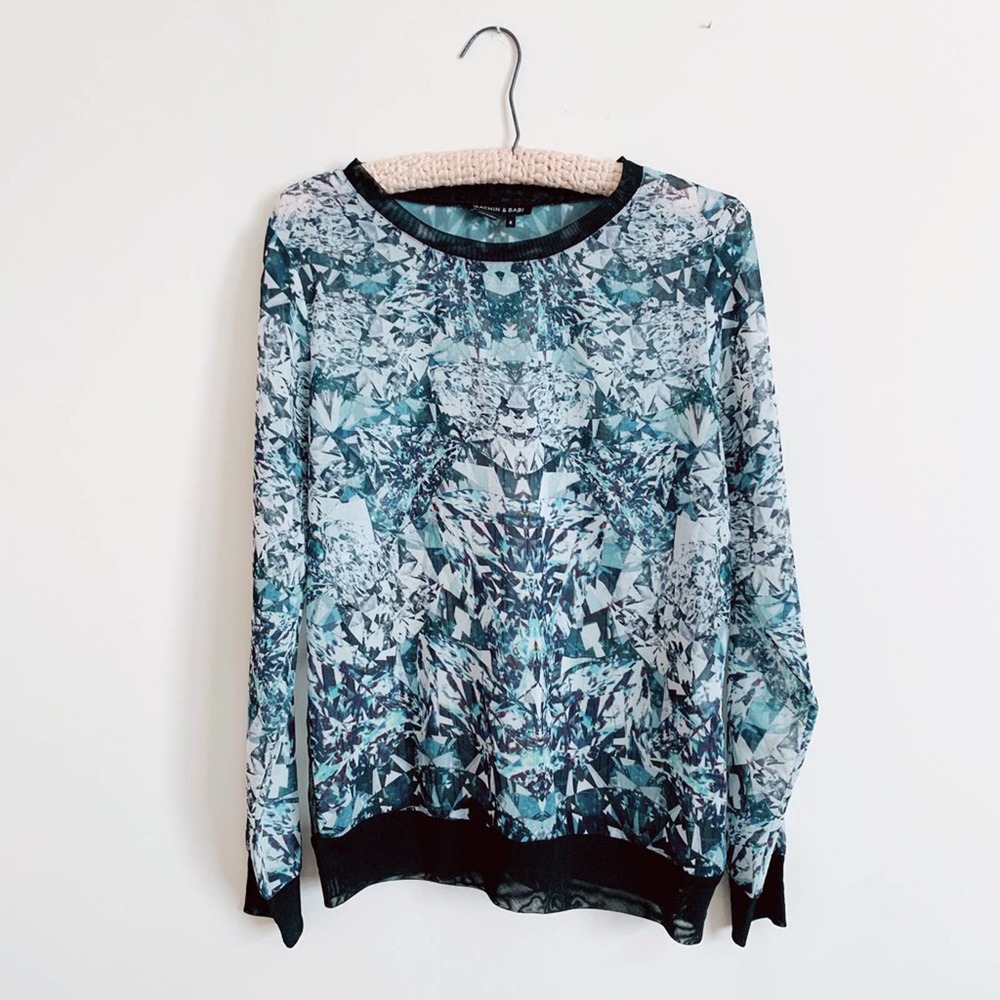 sachin + babi // geometric mesh sheer print long sleeve top
